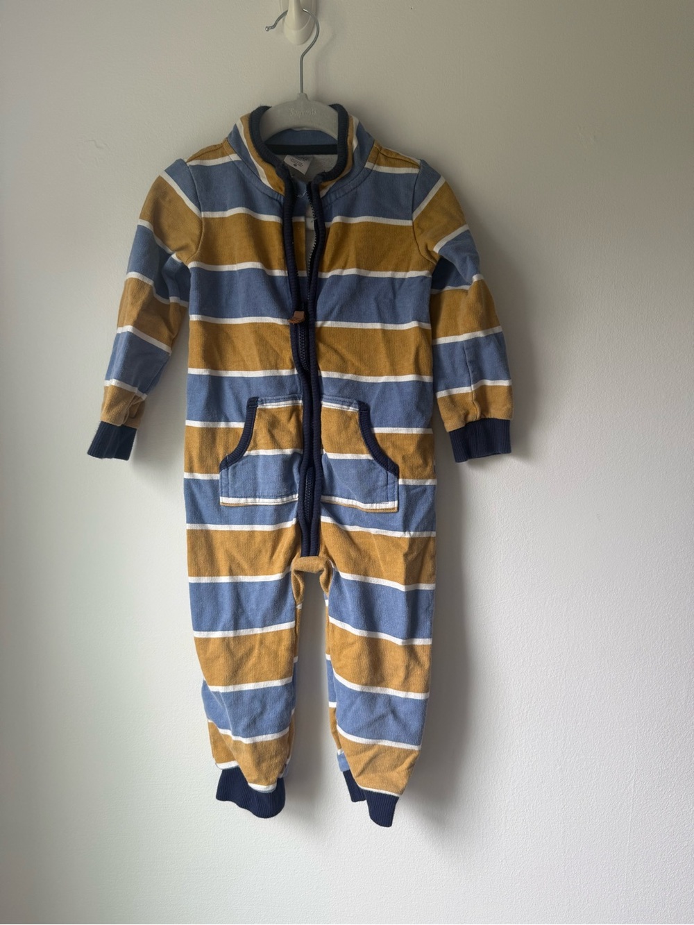 Carter's Blue & Mustard Striped Kids One-Piece Footie